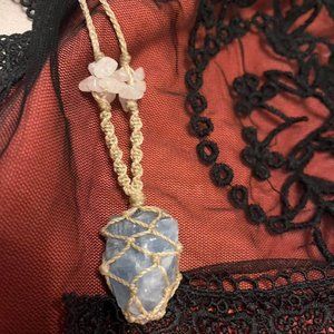 Raw Celestite wrapped homemade necklace